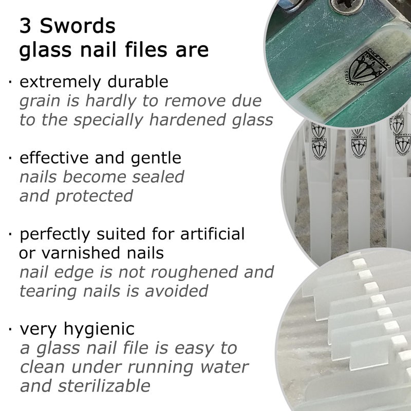 3 Swords Germany - Brand Quality Glass Nail File Set, 3 Pieces, Perfect for Natural Fake Gel Artificial Acrylic fingernail, incl. Black Plastic case - Image 5